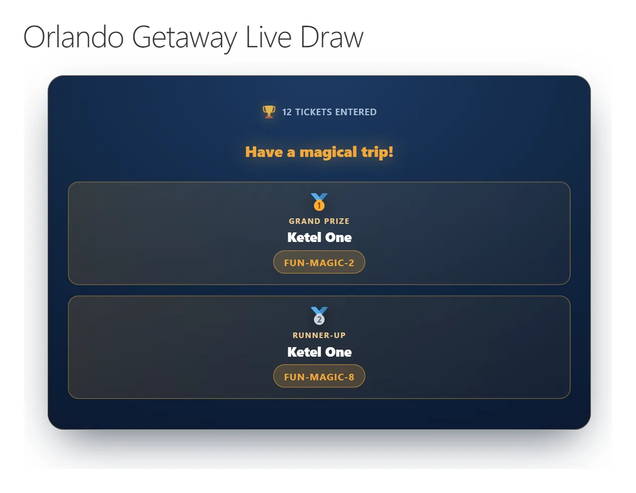 The live draw page