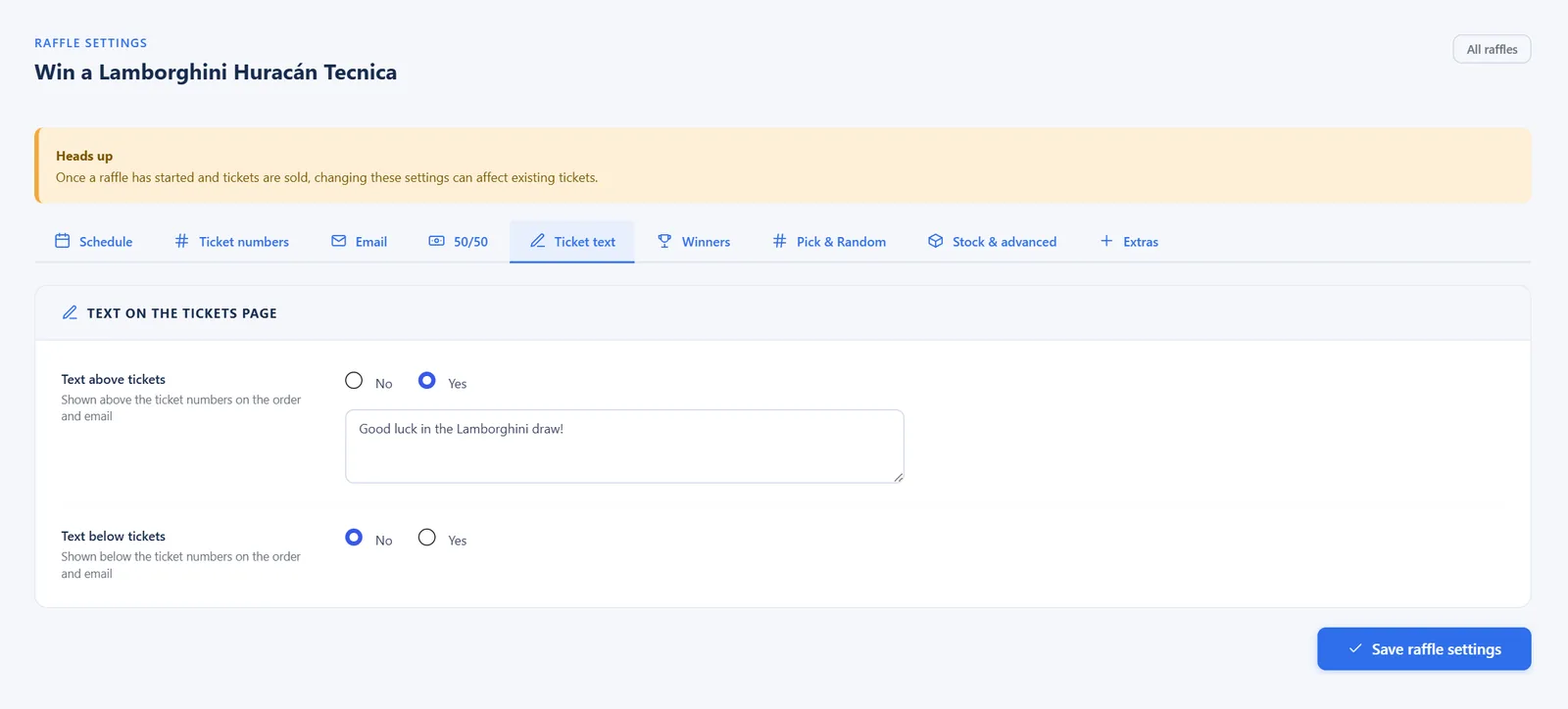 Settings → Ticket text