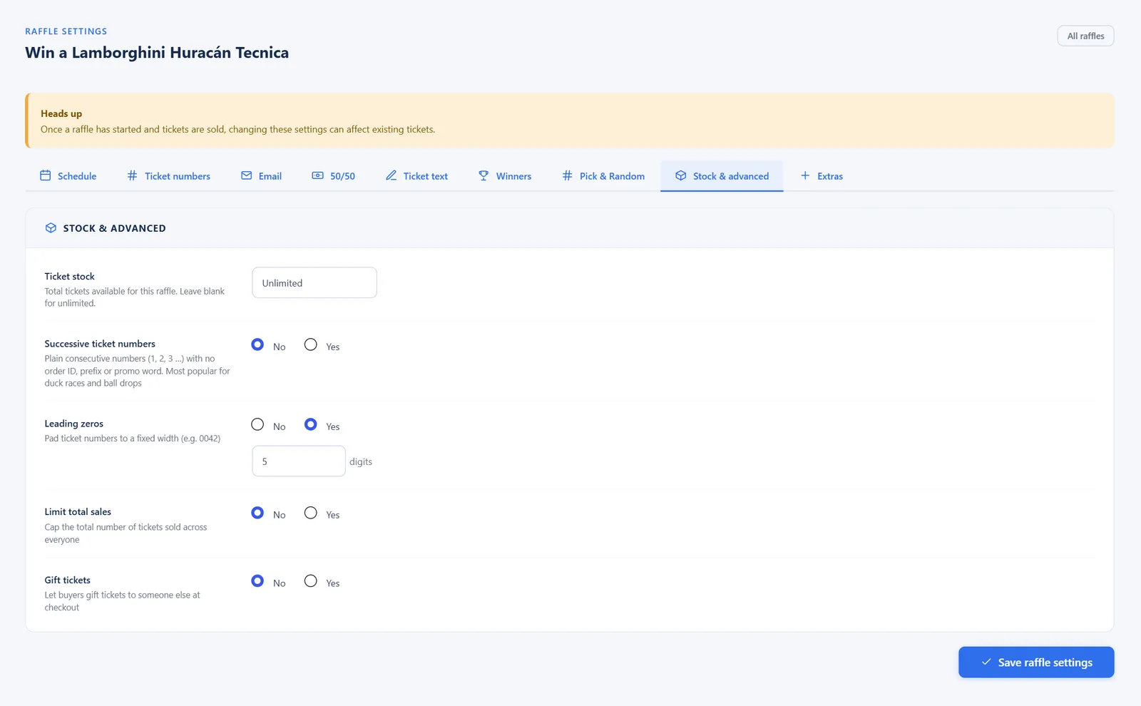 Settings → Stock & advanced