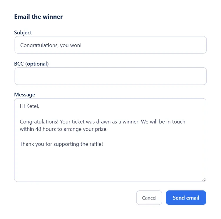 Email the winner