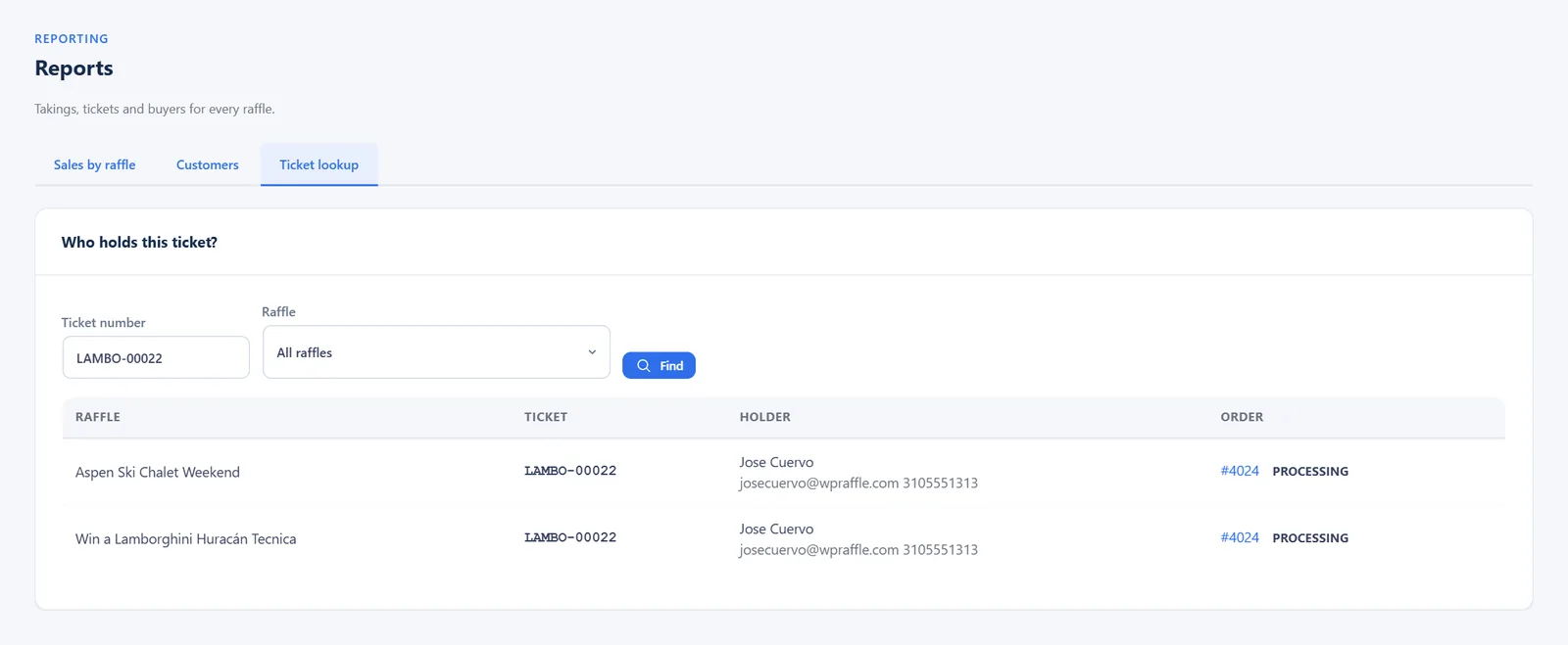 Reports → Ticket lookup