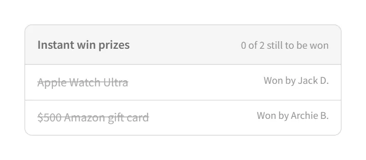Instant win prizes on the product page
