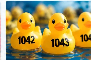 Numbered yellow ducks for a duck race raffle