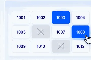 Interactive grid used to pick an available raffle number