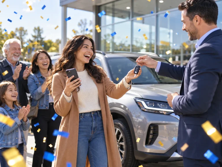 A prize competition winner receiving the keys to a new car